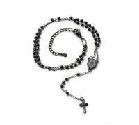 U7 Chapelet Catholique Noir Collier pour Femme Chapelet Rosaire Saint Vierge Marie Crucifix Croix Pendentif Acier Inoxydable