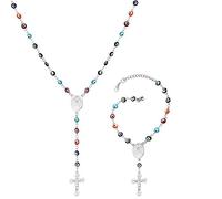 U7 Chapelet personnalisé pour homme et femme avec photo et texte, chapelet personnalisé en acier inoxydable avec croix catholique en Y, cadeau commémoratif chrétien