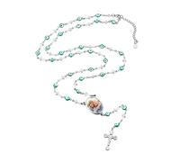 U7 Chapelet personnalisé pour homme et femme avec photo et texte, chapelet personnalisé en acier inoxydable avec croix catholique en Y, cadeau commémoratif chrétien