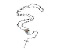 U7 Chapelet personnalisé pour homme et femme avec photo et texte, chapelet personnalisé en acier inoxydable avec croix catholique en Y, cadeau commémoratif chrétien