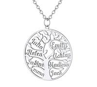 U7 Collier Arbre Généalogique 8 Prenoms Famille Gravure pour Femme Pendentif Arbre de Vie Prénom Bijoux Cadeau pour Famille