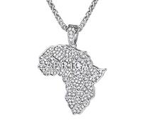 U7 Collier Bling-Bling Homme Plaqué Or Blanc Chaîne Pendentif Carte de l'Afrique Brillant Hip Hop Pendant Necklace