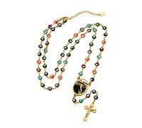 U7 Collier Chapelet Catholique Femme Personnalisable avec Photo, Sautoir 69cm en Chaîne Rosaire Émaillé Coloré avec Pendentif Crucifix Plaqué Or Cadeau Baptême