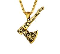 U7 Collier en Pendentif Hache Viking Homme Plaqué Or Bijou Amulette de Protection