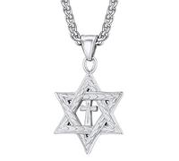 U7 Collier Étoile de David avec Croix Homme en Acier Inoxydable Pendentif Salomon Magen David