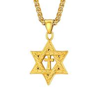 U7 Collier Étoile de David Homme avec Croix Plaqué Or Pendentif Salomon avec Chaîne Ajustable 55+5cm