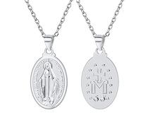 U7 Collier Femme Argent 925 Pendentif Médaille Saint Marie avec Chaîne Fine Ajustable
