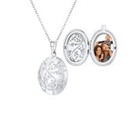 U7 Collier Femme Photo Personnalisé Chaîne Pendentif Ovale Plaqué Or Blanc avec Gravure Fleur Vintage Bijou Tendance