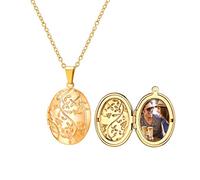 U7 Collier Femme Plaqué Or Photo Personnalisé Chaîne Pendentif Ovale avec Gravure Fleur Vlintage Doré Locket Necklace