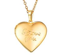U7 Collier Femme Porte Photo Plaqué Or Jaune Chaîne Pendentif Coeur Ouvrable avec Gravure I Love You - Chaîne Argent Femme