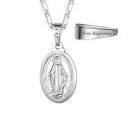 U7 Collier Femme Saint Marie Plaqué Or Blanc Pendentif Médaillon Chrétien Personnalisable