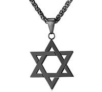 U7 Collier Hexagramme Homme Noir Sceau de Salomon Pendentif Étoile de David Bijou Talisman