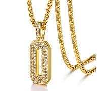 U7 Collier Homme Chiffre 0 Plaqué Or Chaîne Pendentif Numéro Serti de Zirconium avec 3mm/55cm Rope Chain
