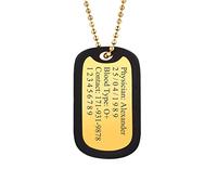 U7 Collier Homme Dog Tag Plaqué Or Pendentif Personnalisé Nom Prénom Plaques Militaire Personnalisable Chaîne de Boule 60cm