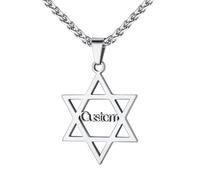 U7 Collier Homme Étoile de David Acier Inoxydable Chaîne Pendentif Hexagramme Sceau de Salomon avec Texte Personnalisé