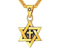 U7 Collier Homme Étoile de David avec Croix Simple Plaqué Or Pendentif Hexagramme Sceau de Salomon