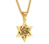 U7 Collier Homme Étoile de David avec l'oeil Horus Plaqué Or Pendentif Sceau de Salomon