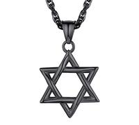 U7 Collier Homme Étoile de David Noir en Acier Pendentif Hexagramme Simple Sceau de Salomon