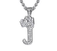 U7 Collier Homme Initiale Plaqué Or Blanc Chaîne Pendentif Lettre J Iced Out Serti de Zirconium avec 3mm/55cm Rope Chain