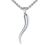 U7 Collier Homme Inoxydable Pendentif Corne Italienne avec Chaîne Ajustable 3 mm / 55 cm Bijou Porte Bonheur