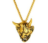 U7 Collier Homme Masque Hannya Plaqué Or Pendentif Diable avec Corne Doré Gotique Style