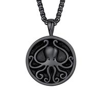 U7 Collier Homme Pieuvre Noir Pendentif Médaille avec Poulpe Chaîne Réglable 3mm/55cm Animal Necklace