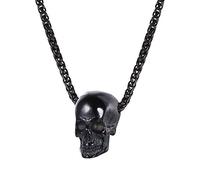 U7 Collier Homme Tête de Mort Acier Noir Pendentif Crâne Gotique avec Chaîne Ajustable Bijou Punk Style pour Homme Garçon