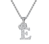 U7 Collier Lettre E Iced Out Plaqué Or Blanc Homme Pendentif Initiale Or Blancné de Zirconium avec Chaîne 3mm Ajustable 55+5cm