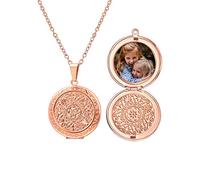 U7 Collier Locket Femme Plaqué Or Rose Pendentif Ouvrant avec Motif Dessins Décoratifs Photo Personnalisé Chaîne Forçat Ajustable 50cm