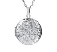 U7 Collier Locket porte Photo Femme Acier Inoxydable Pendentif Ouvrant avec Motif Dessins Décoratifs Chaîne Forçat Réglable 50+5cm