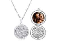 U7 Collier Médaillon Femme Acier Inoxydable Pendentif Ouvrant Porte Photo avec Motif Dessins Décoratifs Chaîne Forçat Réglable 50+5cm