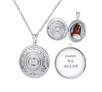 U7 Collier Médaillon Femme en Cuivre Plaqué Or Blanc Porte Photo Pendentif Ouvrant avec Motif Dessins Décoratifs Chaîne Réglable 50+5cm