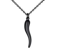 U7 Collier Noir Homme Inoxydable Pendentif Corne Italienne avec Chaîne Ajustable 45 + 5 cm Bijou Porte Bonheur