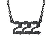 U7 Collier Numero 222 Ange Femme Noir, Chaîne Pendentif Numéro Angélique pour Jeune Fille