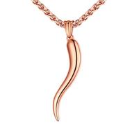 U7 Collier Pendentif Corne Italienne Doré Rose avec Chaîne Ajustable 3 mm / 55 cm Bijou Porte Bonheur