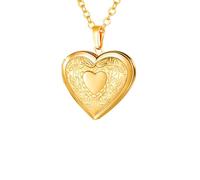 U7 Collier Pendentif Médaillon Femme Plaqué Or Chaîne Pendentif Porte-Photo avec Gravure Fleur Coeur