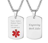 U7 Collier Pendentif Médical Homme Personnalisé Bijoux Acier Dog Tag avec Signe Alerte Urgent Chaîne 55cm Ajustable Maille Spiga Accessoire Optimal pour Patients