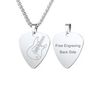 U7 Collier Pendentif pour Homme, Pendentif Médiator de Guitare, Collier pour Homme en Acier Inoxydable Argenté, Collier Musical Personnalisé pour Le Rock avec Gravure