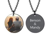 U7 Collier Photo Personnalisé Noir Médaillon Prénom Personnalisable 46+5 cm Collier Femme Homme en Acier Inoxydable, Cadeau Personnalisé Femme