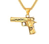 U7 Collier Pistolet Beretta M9 Pendentif Cool Plaqué Or 18K Chaîne 3mm/55+5cm Ajsutable Bijoux Doré Moderne pour Homme Garçon Cadeau des Anniversaire Fêtes