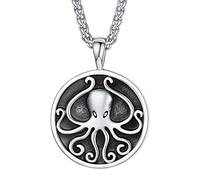 U7 Collier Poulpe Homme Acier Inoxydable Pendentif Médaille Pieuvre Chaîne Ajustable 3mm/55cm Animal Neckalce