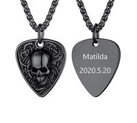 U7 Collier Tête de Mort pour Homme avec Plectre, Collier Plectre Personnalisé Noir avec Gravure, Collier de Musique pour Homme Steel Rock Hiphop, Idées Cadeaux de Bijoux Personnalisables pour Hommes