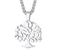 U7 Fête des Mères Bijoux Collier 2 Prénoms Gravé Arbre de Vie Pendentif 2 Noms d'Arbre Généalogique à Graver Acier Inoxydable Bijoux Famille