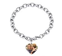 U7 Gourmette Coeur Personnalisé avec Photo Texte Bijou Homme Femme Chaîne Bracelet en Acier Inoxydable Cadeau Unique Unisexe Anniversaire Fêtes Noël