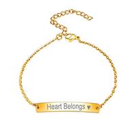 U7 Gourmette Femme Plaqué Or Personnalisable Chaîne Bracelet avec Plaque Horizontale Rolo Chain Ajustable Bijoux Cadeau Unique