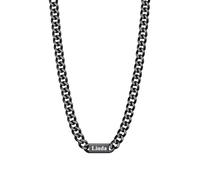 U7 Grande Chaîne Homme Prénom Gravé Noir Chain Maille 7 mm en Acier Inoxydable Bijou Garçon Tendance Rapper Style 45cm