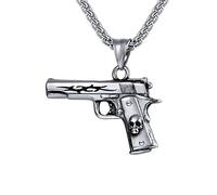 U7 Homme Collier Pistolet en Acier Inoxydable Pendentif Forme Beretta M9 avec Chaîne 55cm Bijoux Cool Armée Hip Hop Style Cadeau Parfait pour Garçon