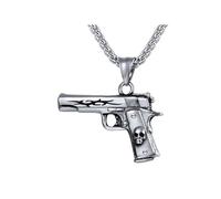 U7 Homme Collier Pistolet en Acier Inoxydable Pendentif Forme Beretta M9 Personnalisable avec Chaîne 55cm Bijoux Cool Armée Hip Hop Style Cadeau Parfait pour Garçon
