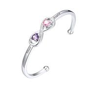 U7 Jonc Bracelet Infini Femme Prénoms Personnalisé Jonc Ouvert Réglable avec Pierre de Naissance Prénom Gravure Bijoux Pour Femme Fille Famille