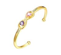 U7 Jonc Bracelet Infini Femme Prénoms Personnalisé Or Jonc Ouvert Réglable avec Pierre de Naissance Prénom Gravure Bijoux Pour Femme Fille Famille